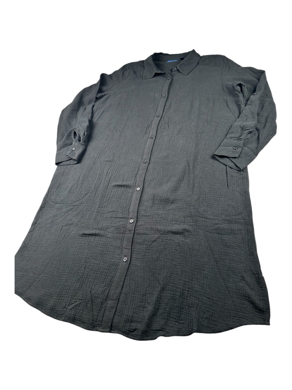 D & Co Beach Cotton Gauze Button Front Cover Up Shirt Dress Black L - Picture 7 of 10